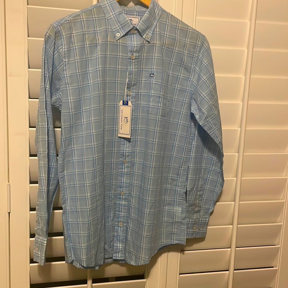 Boys Southern Tide Blue Plaid L/S button down, size 16